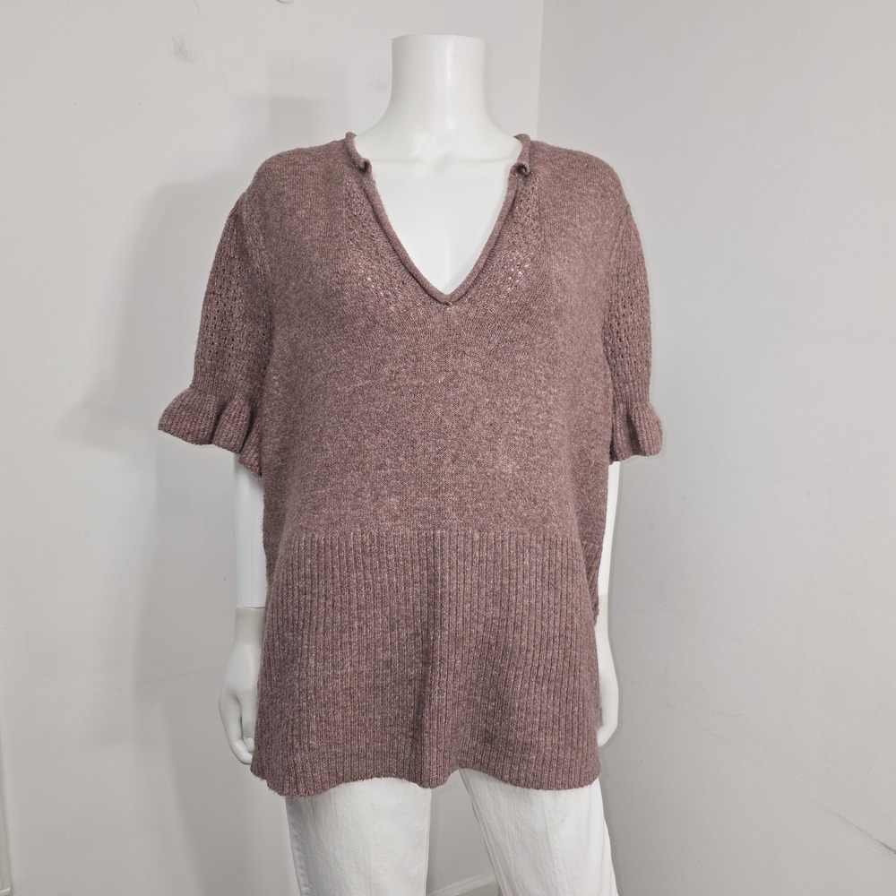 Torrid Vegan Cashmere Sweater Top Size 3 3X Mauve Ruffle Short Slv Pullover